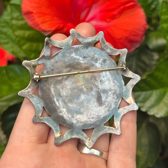 OLD PAWN🩵 Zuni Native American large turquoise sterling cluster pin - Picture 3 of 3